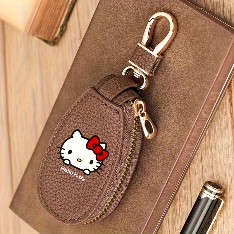 Cute Key Holder Bag with Zipper – Compact Car Key Storage Organizer Keychain Pouch for Home & Car, Pink Burgundy Brown Black