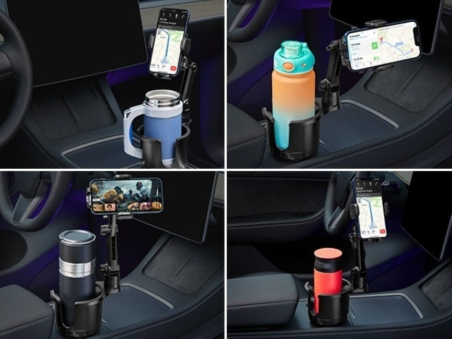 2-in-1 Cup Holder Phone Mount & Expander – Adjustable 12"-14" Neck, 360° Rotation, Weighted Stable Base for iPhone Samsung & All Smartphones, Universal Car Fit