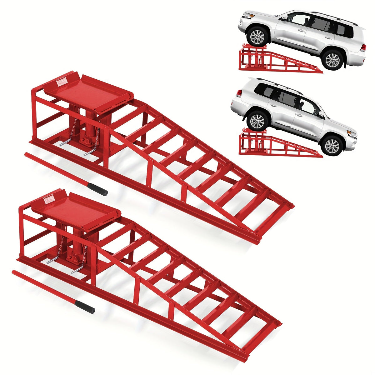 Hydraulic Car Ramps 2 Pack 5-Ton 11000 LBS - Low Profile Heavy Duty Steel Service Lift Ramps for Car Truck Trailer Garage Repair, No Installation Required