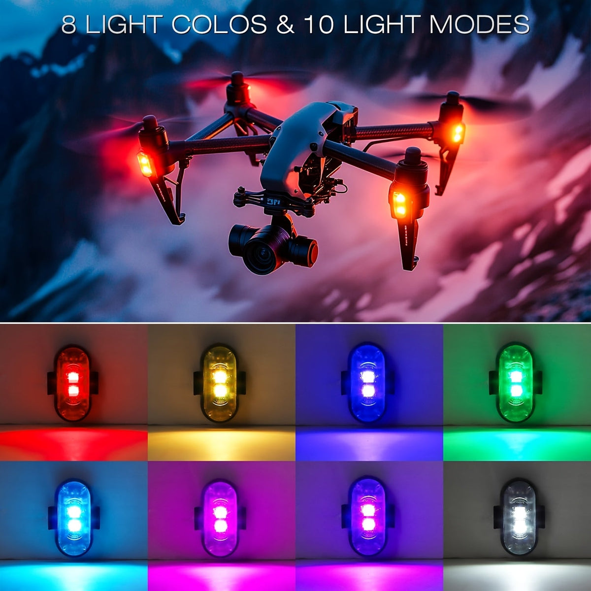 Strobe Warning Lights with Remote – 8-Color USB Rechargeable IP65 Waterproof Anti-Collision LED for Car Truck Motorcycle Bicycle Drone, 6 or 8pcs
