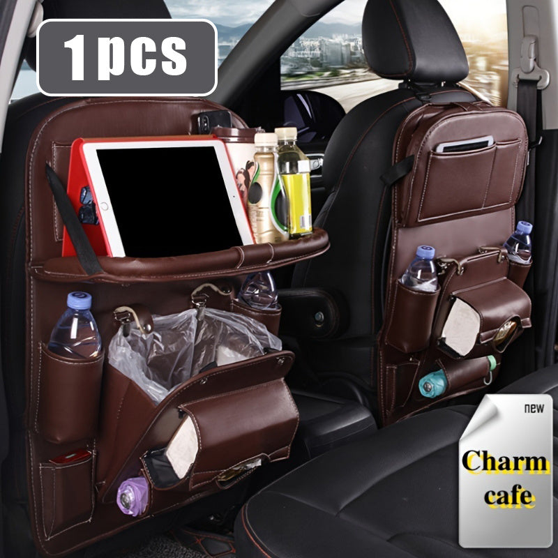 Car Seat Organizer with Foldable Tray Trash Can Multi-Pocket Rear Seat Back Storage Bag Headrest Hanging Organizer for SUV Truck Universal Fit 1pc 2pcs