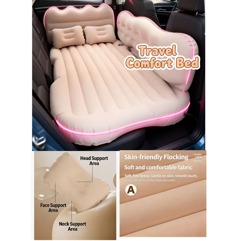 Car Inflatable Mattress SUV Back Seat Air Bed with Electric Pump 2 Pillows 2 Support Piers Storage Bag PVC Flocking Fits Truck RV 5 Colors