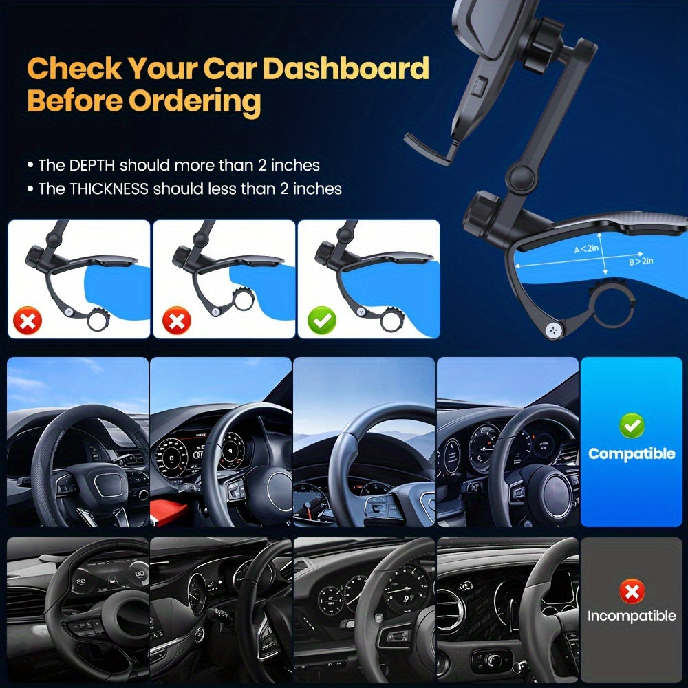 Car Phone Holder Mount, 360° Adjustable Dashboard Cell Phone Mount with Anti-Slip Silicone Clip, Multi-Angle Stable Automotive Smartphone Cradle for All Phones