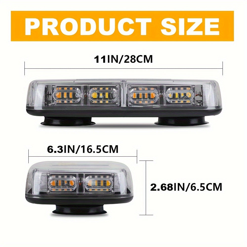 48 LED Roof Strobe Light Bar Emergency Warning Light IP67 Waterproof Magnetic Mount 12V 24V for Plow Truck Construction Vehicle Car Amber Green Red White