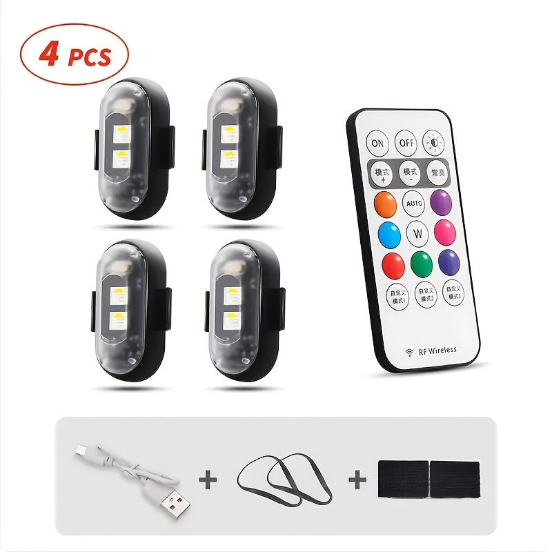 Wireless LED Strobe Warning Lights with Remote Control – 8 Colors, 10 Modes, USB-C Rechargeable, IP65 Waterproof for Cars, Trucks & Motorcycles