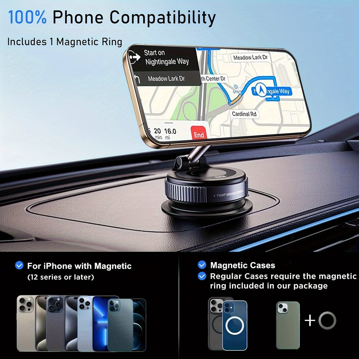 Magnetic Phone Mount 360° Rotation, Foldable Portable Phone Holder for Car Dashboard, Gym, Mirror & Smooth Surfaces, Universal Fit for All Smartphones