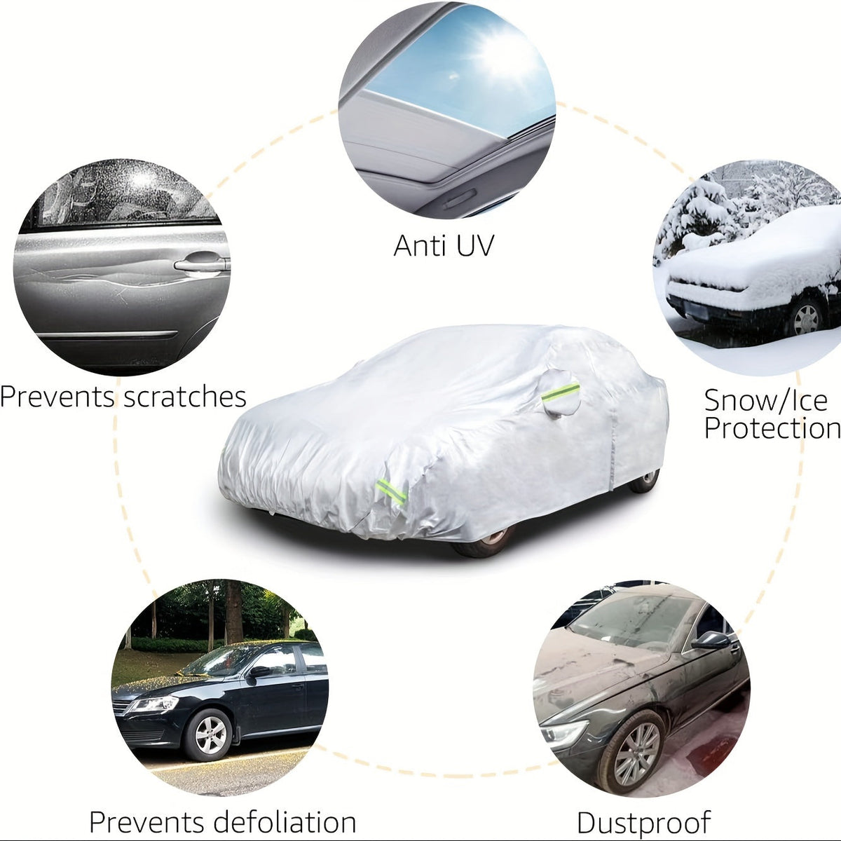All-Season Waterproof Car Cover – 190T Oxford Cloth, UV Protection, Windproof, Fits Cars & SUVs 183–216 Inches, with Storage Bag (Silver)