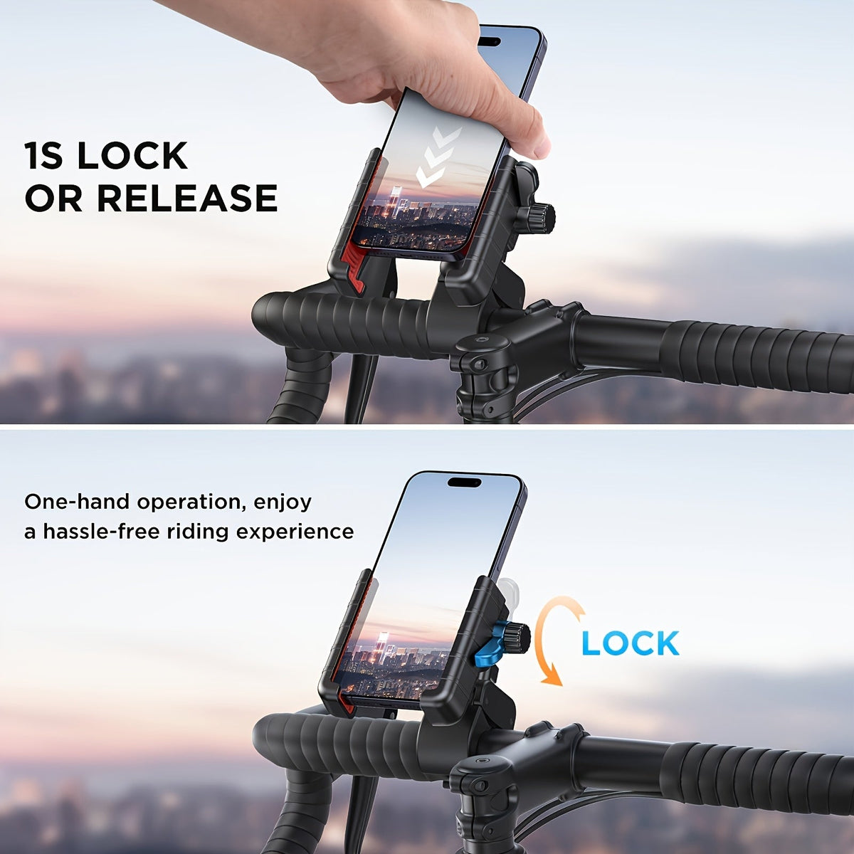 Motorcycle Phone Mount – Quick Lock Handlebar Holder, Camera-Friendly Universal Bike Clamp for iPhone & Samsung 4–7" | Scooter Bicycle E-Bike