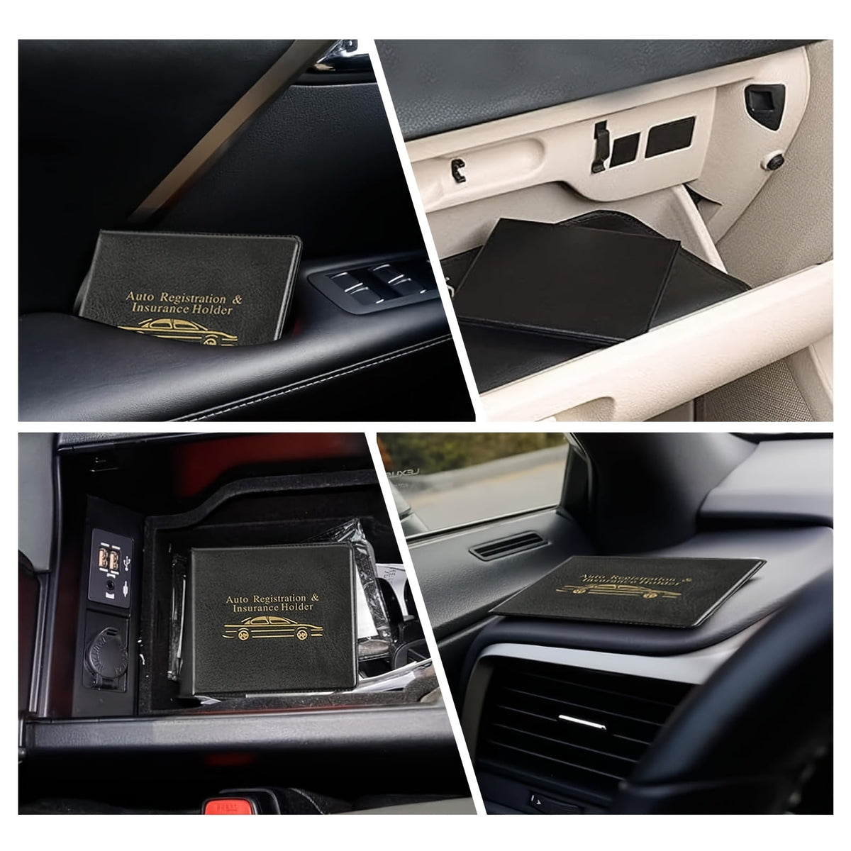 Car Document Holder – Multi-Slot Insurance Card, Registration & Driver License Organizer for Car Truck Motorcycle Trailer | Black Gold Design, 1pc & 2-Pack