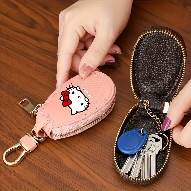 Cute Key Holder Bag with Zipper – Compact Car Key Storage Organizer Keychain Pouch for Home & Car, Pink Burgundy Brown Black
