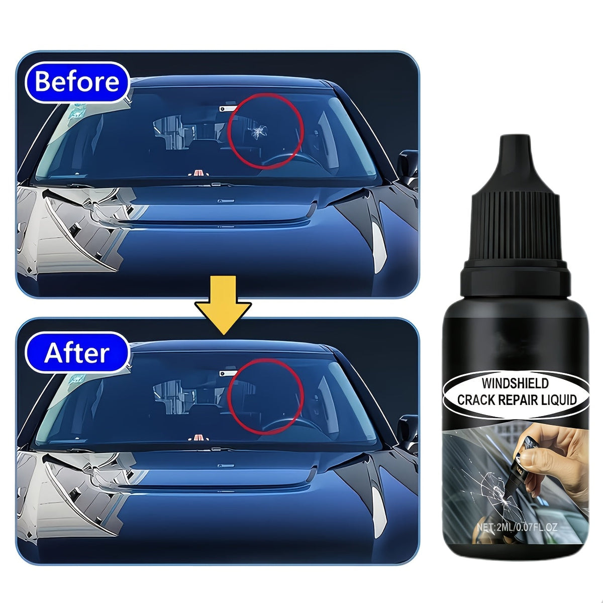 Windshield Repair Kit – DIY Chip & Crack Fix in 20 Min, Pressure Injector, Repair Fluid for Bullseye Star Half-Moon Cracks | Portable All-in-One Set