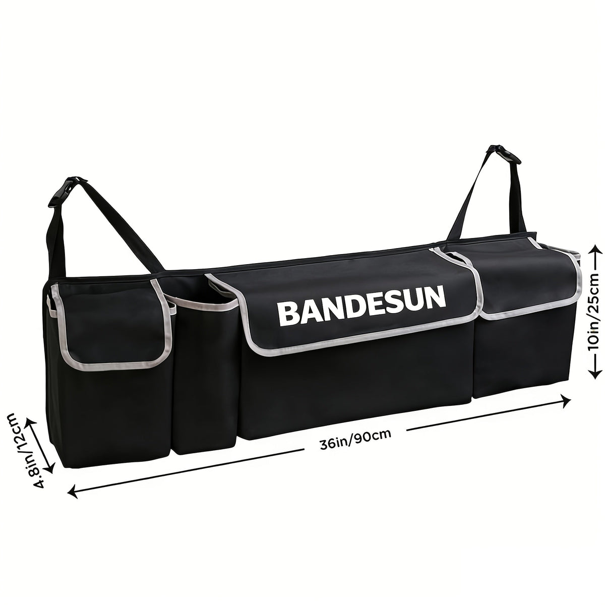 Car Trunk & Rear Seat Hanging Storage Bag – Foldable 4-Pocket Cargo Organizer for SUV Truck MPV