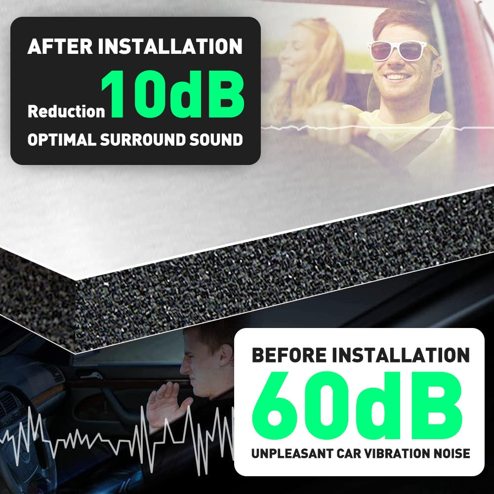 Automotive Aluminum Heat & Sound Insulation Mat 10mm, 315"x16" Roll, Black with Grey Backing, Thermal Noise Barrier for Car Door Floor Hood