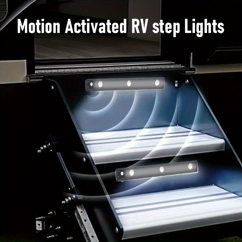 Motion Sensor RV Step Lights LED Indoor Night Light USB Rechargeable 250mAh Battery Wireless No Wiring for RV Camper Van Staircase Cabinet 2 Pack Black White