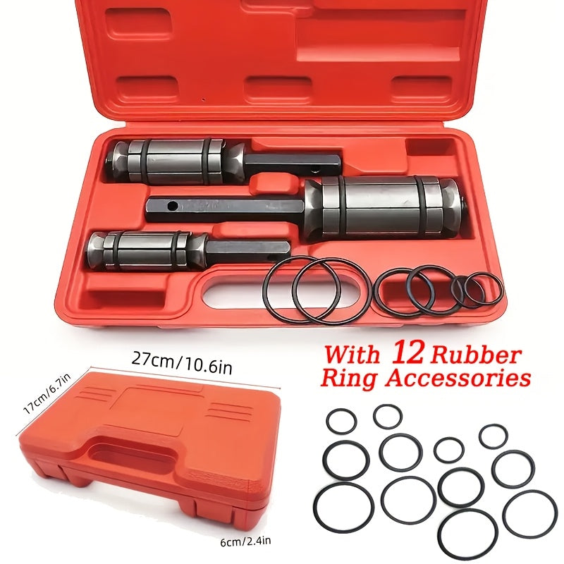 Exhaust Pipe Expander Tool Set 3pc | 1-1/8" to 3-1/2" Silencer Expansion Kit with 12 O-Rings for Cars Trucks Universal Fit