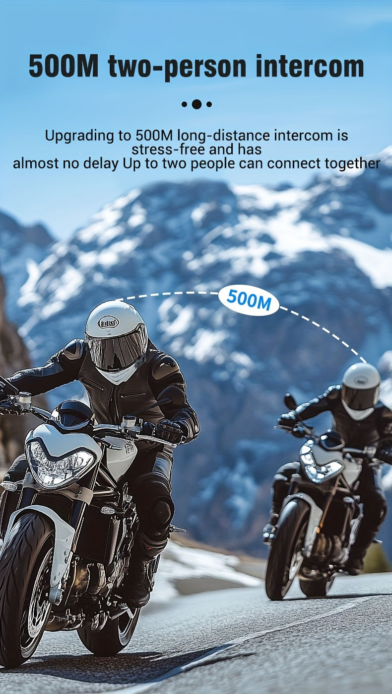 Motorcycle Helmet Bluetooth Intercom Headset – 500M Range, Group Chat, Music Sharing, FM Radio & Voice Control