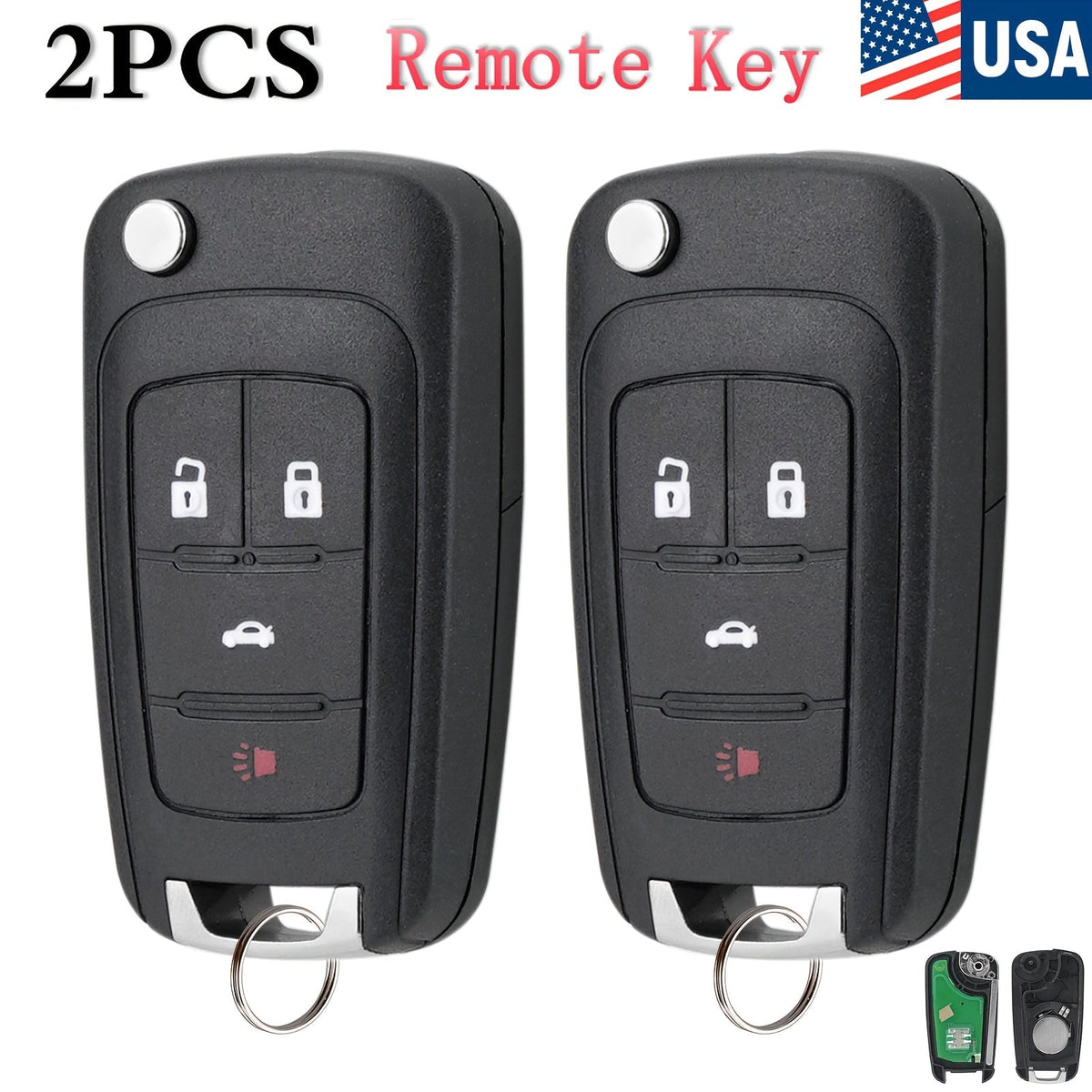Chevy Buick GMC Key Fob Replacement – 2pcs Flip Remote OHT01060512 315MHz 4-Button, Fits Camaro Equinox Malibu Impala Cruze Encore LaCrosse Terrain 2010-2022