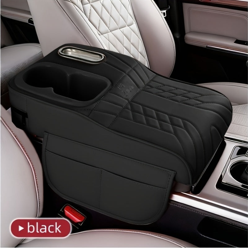 Car Center Armrest Pad with Cup Holder & Tissue Box – Height Elevating Console Cover, Multi-Color Storage Organizer for Vehicle Interior
