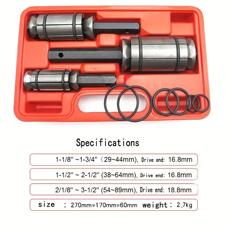 Exhaust Pipe Expander Tool Set 3pc | 1-1/8" to 3-1/2" Silencer Expansion Kit with 12 O-Rings for Cars Trucks Universal Fit
