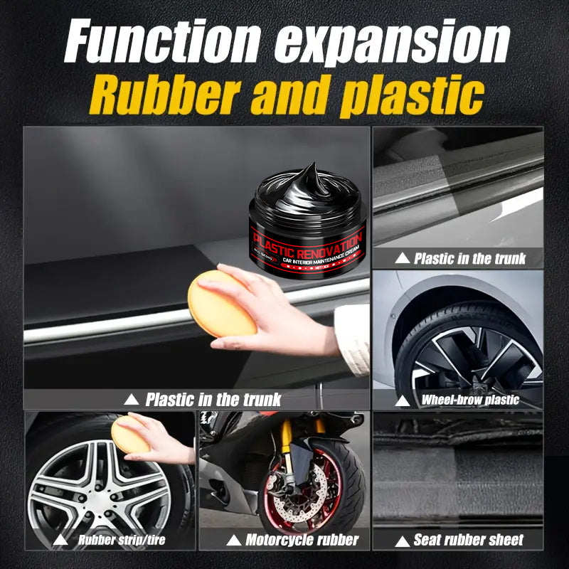 Plastic Restorer Paste 30g – Black Interior Trim Polish, Anti-Aging Refurbishment Cream for Car Plastic, Leather & Tire Shine with Sponge