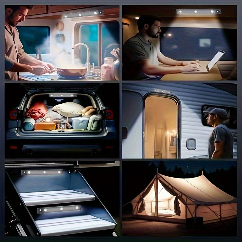 Motion Sensor RV Step Lights LED Indoor Night Light USB Rechargeable 250mAh Battery Wireless No Wiring for RV Camper Van Staircase Cabinet 2 Pack Black White