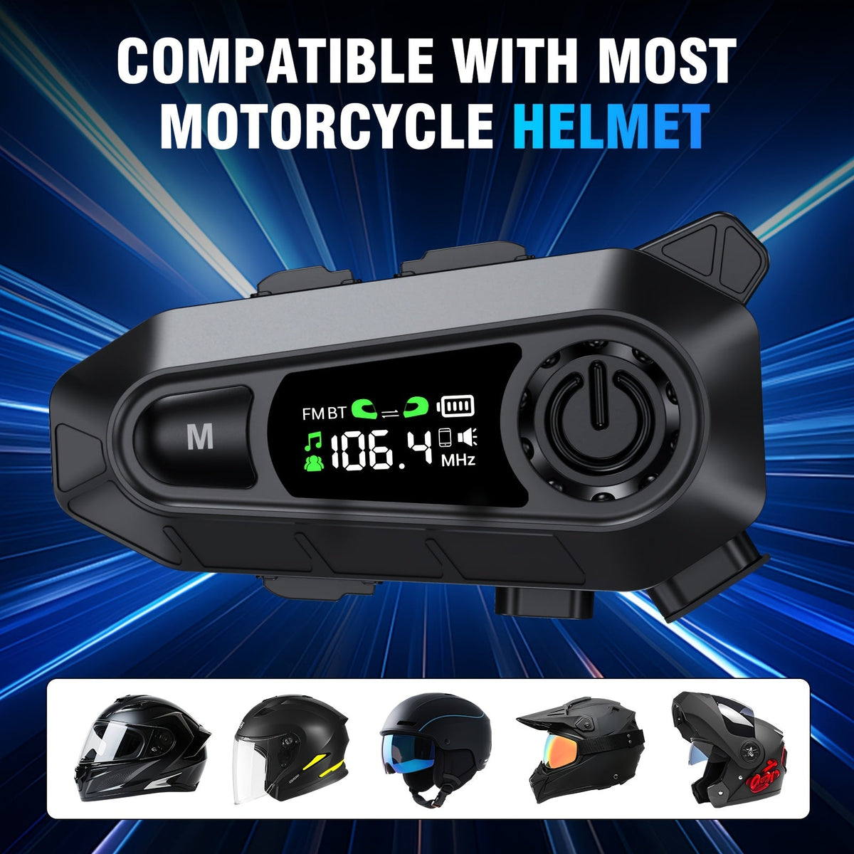 Motorcycle Helmet Bluetooth Intercom Headset – 500M Range, Group Chat, Music Sharing, FM Radio & Voice Control
