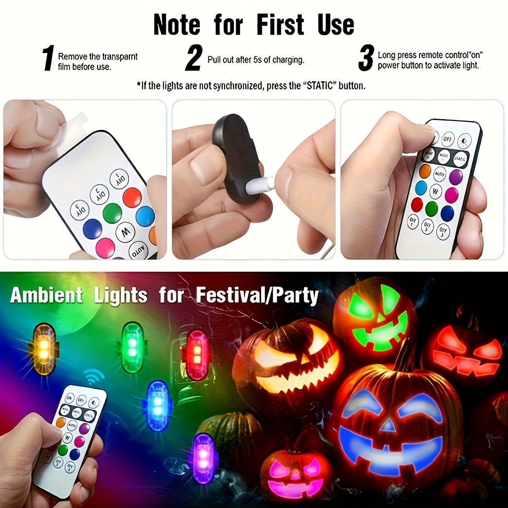 Wireless LED Strobe Warning Lights with Remote Control – 8 Colors, 10 Modes, USB-C Rechargeable, IP65 Waterproof for Cars, Trucks & Motorcycles