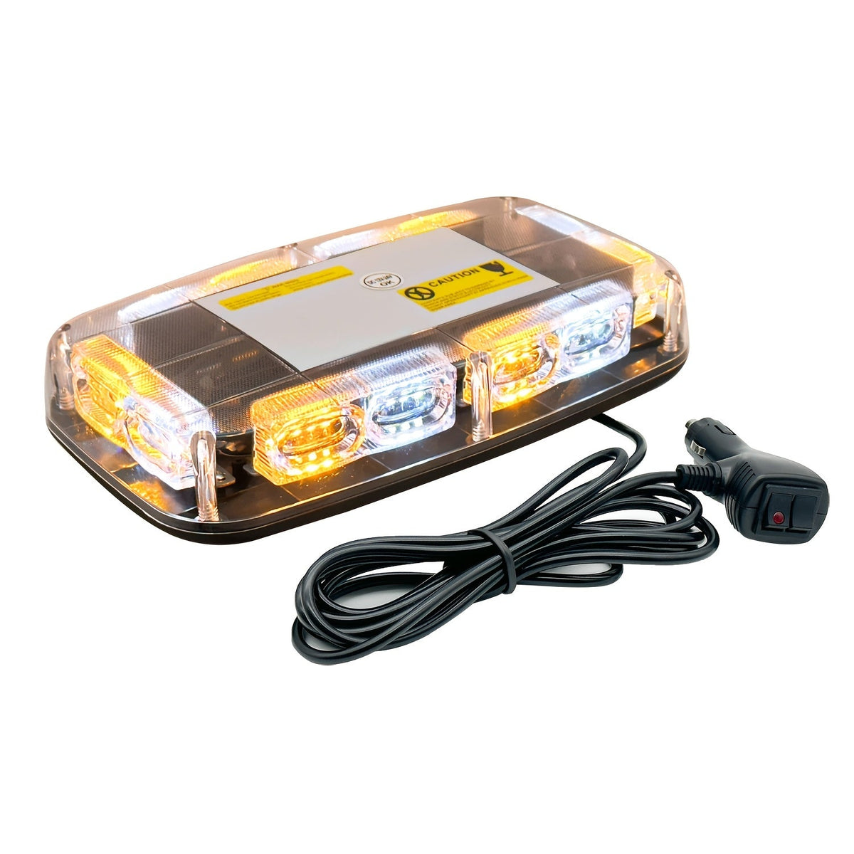 48 LED Mini Beacon Light Bar with Magnetic Base – Amber & White Strobe Warning Light for Snow Plow Trucks, Construction & Off-Road Vehicles, 12-24V