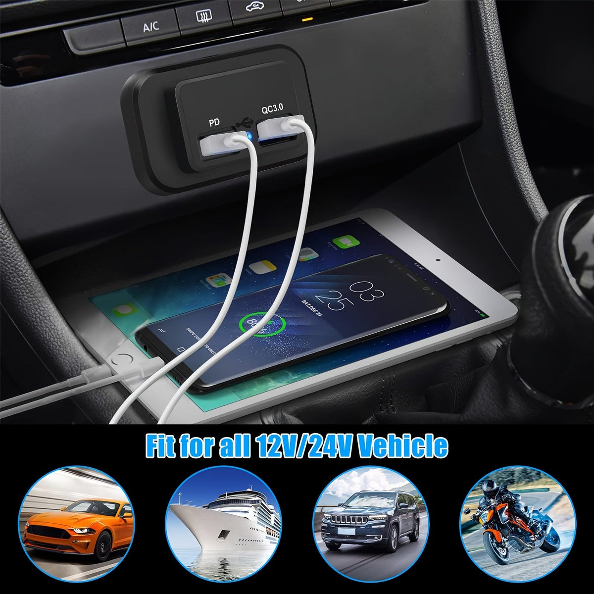 RV USB Socket Dual Fast Charging PD 3.0 USB-C & QC 3.0 USB-A | 12V 24V Car Charging Adapter for RV, Boat, Motorcycle & Camper – 2-Set