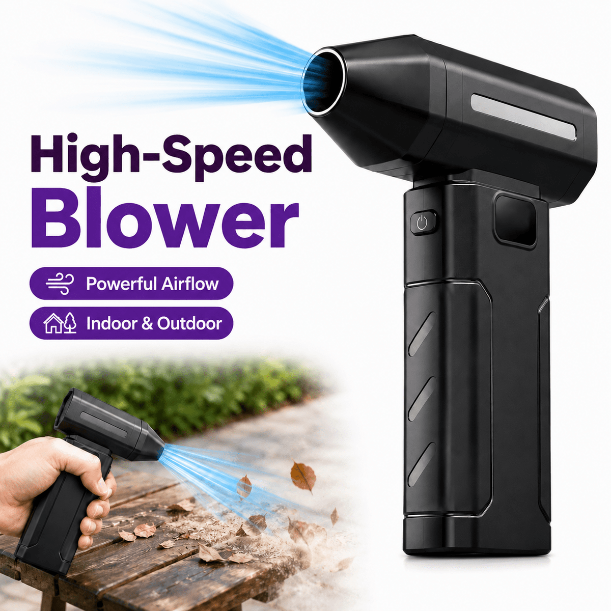Portable Car Air Blower & Dryer – 3600mAh USB Rechargeable High-Speed Turbine Fan with LED Light for Car Cleaning & Outdoor Use