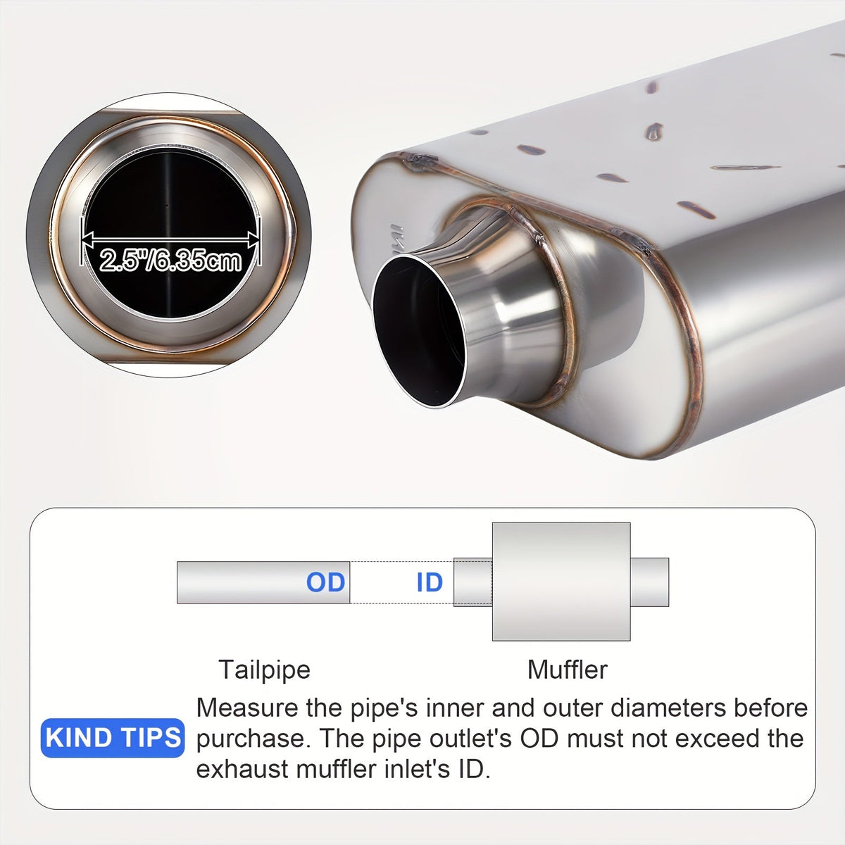 Stainless Steel Exhaust Muffler 2-Pack, High-Performance Chamber Design Aggressive Sound, 17" Center In/Center Out, 2.5" & 3.0" Inlet/Outlet, Universal Fit Cars & Trucks
