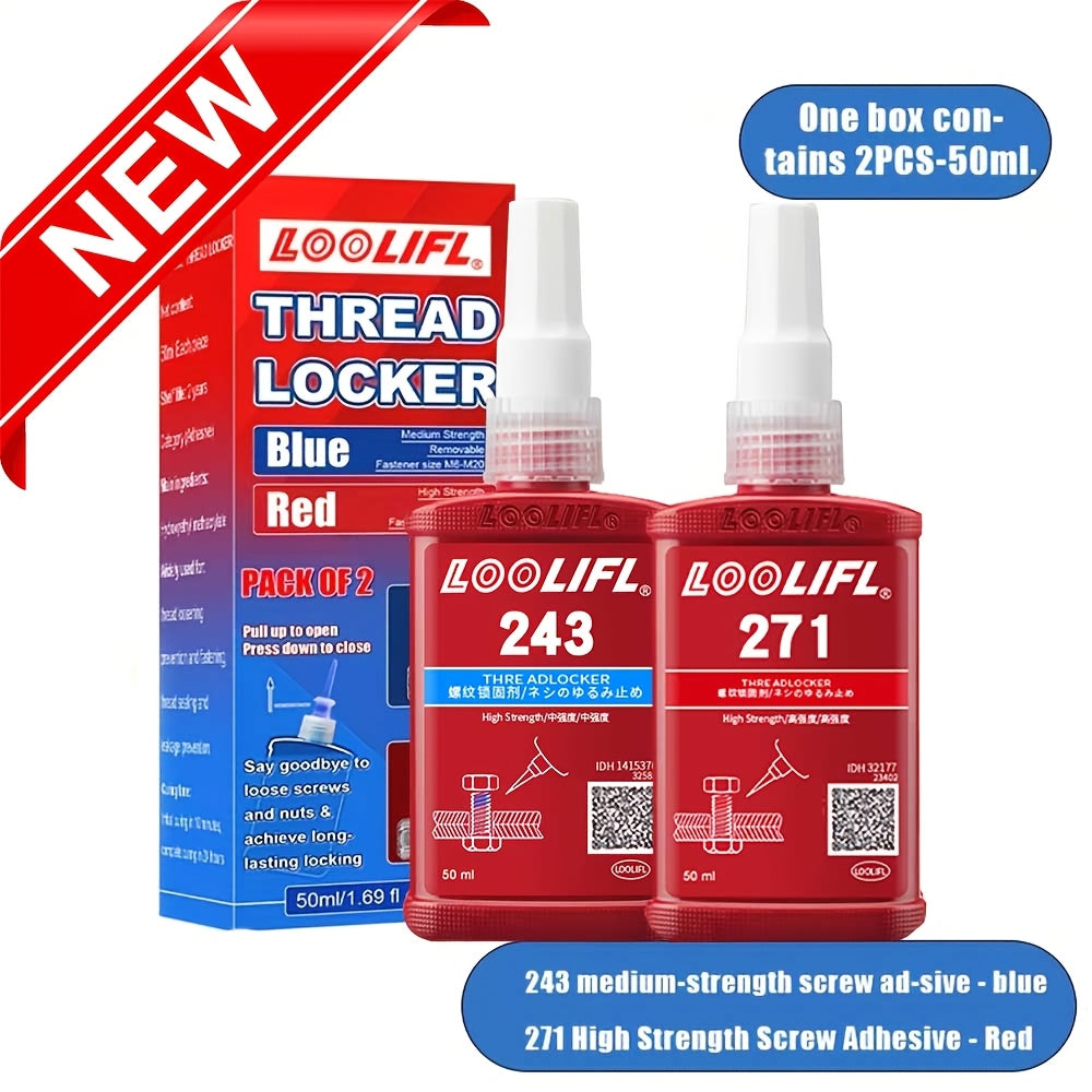 Threadlocker Adhesive 243 & 271 – Anaerobic Screw Locking Glue, Medium & High Strength, Heat-Resistant Anti-Loosening Sealant for Metal Bolts & Fasteners