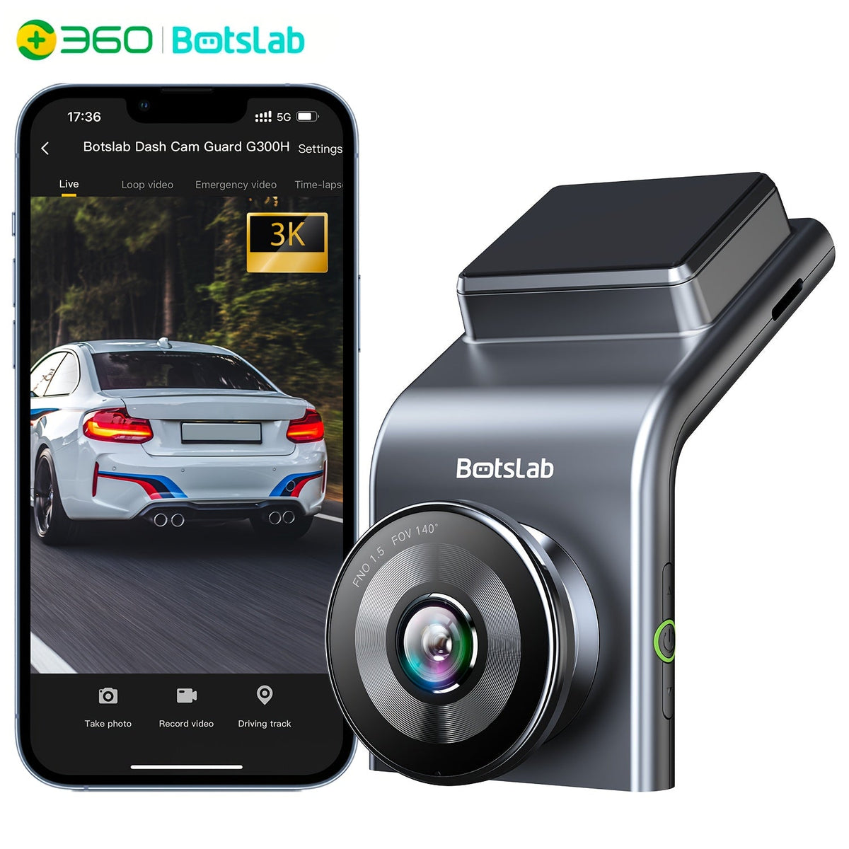 Dash Cam 3K WiFi GPS – 140° Wide Angle, Night Vision, WDR, Parking Mode, Motion Detection & Loop Recording | Botslab G300H Pro