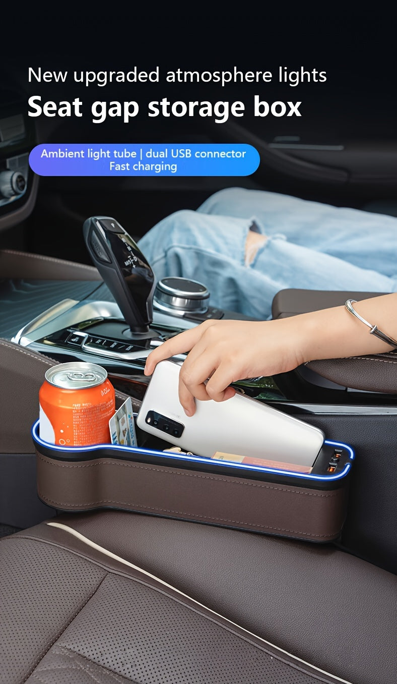 Car Seat Gap Organizer with Atmosphere Light Phone Holder Charger Slot Sundries Storage Box Car Interior Accessories Universal Fit