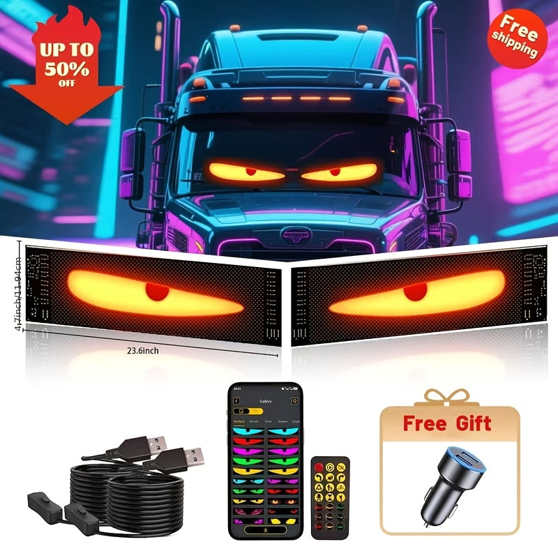 RGB LED Matrix Panel Lights (2pcs) – App & Remote Controlled, Dimmable Full-Color Display, Programmable Car Interior Decoration, DIY Ambient Lighting for Car, Party, Shop & Road Signs