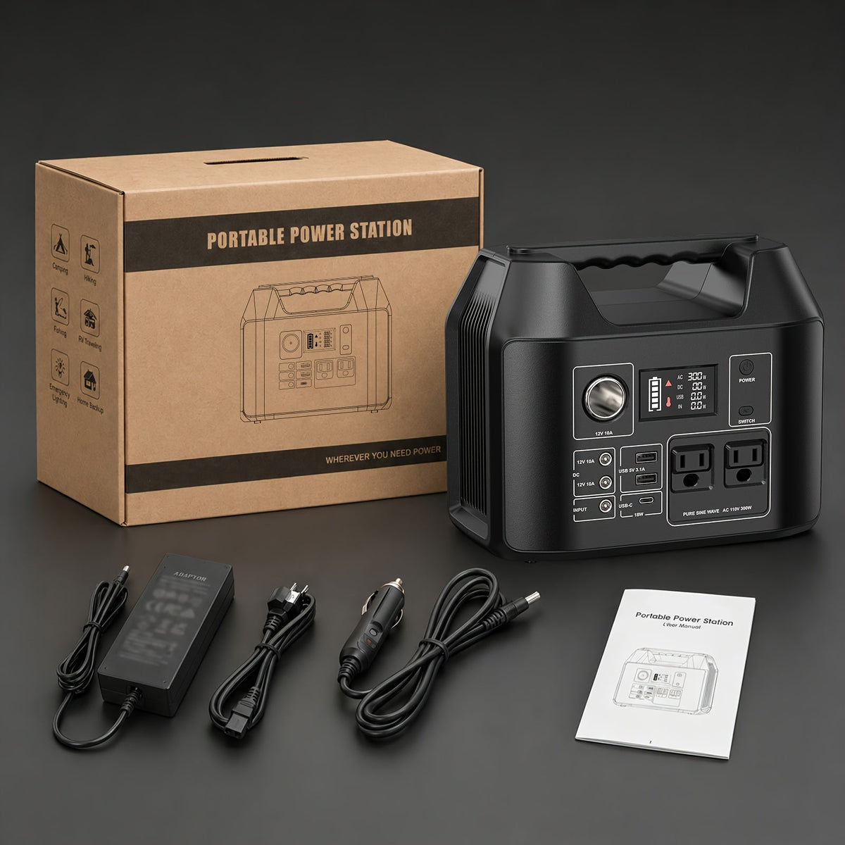Portable Power Station 146Wh / 300W Solar Generator | AC Outlet, DC, USB & QC 3.0 Ports, LED Light, LiFePO4 Battery for Camping, CPAP, Emergency & Off-Grid – Solar Panel Optional