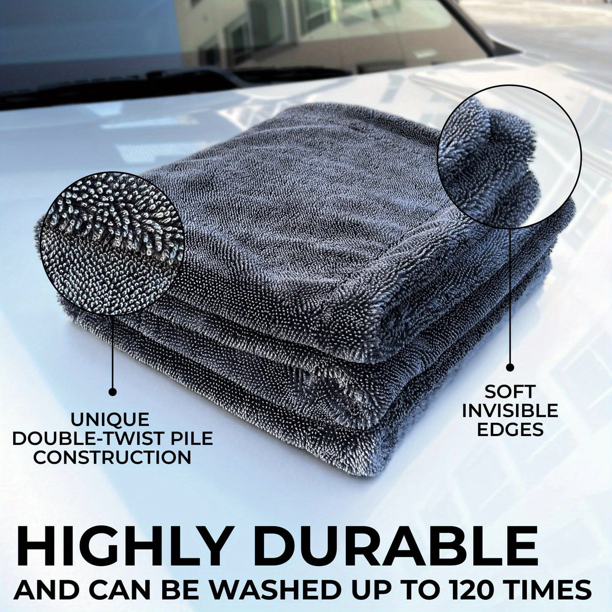 XL Twisted-Loop Microfiber Car Drying Towel 24"x35" – Super Thick, Ultra Absorbent, Lint-Free & Streak-Free Auto Detailing Cloth