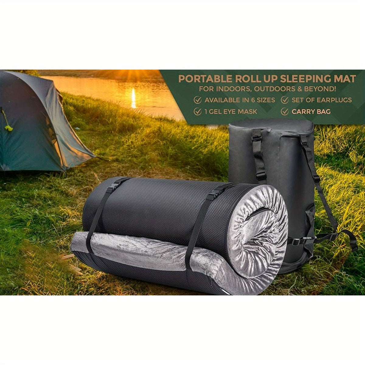 Memory Foam Camping Mattress Pad 72x24 Inch Roll Up Portable Sleeping Pad for Adults Car SUV Tent Cot Floor Guest Bed Sleepover Single Twin Grey
