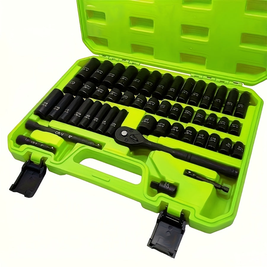 Socket Wrench Set 1/2" Drive – 44/34+1/50 Piece Pneumatic Tool Kit with Air Socket Wrench for Automotive & Household Repair