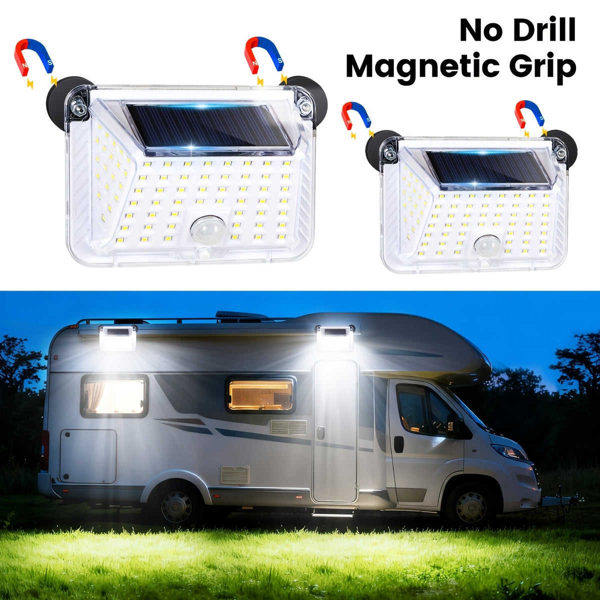 Magnetic Solar RV Light with Motion Sensor – 90 LED 270° Waterproof Outdoor Light for Trailer, Camper & RV Porch Awning, No-Drill Install, 3 Modes