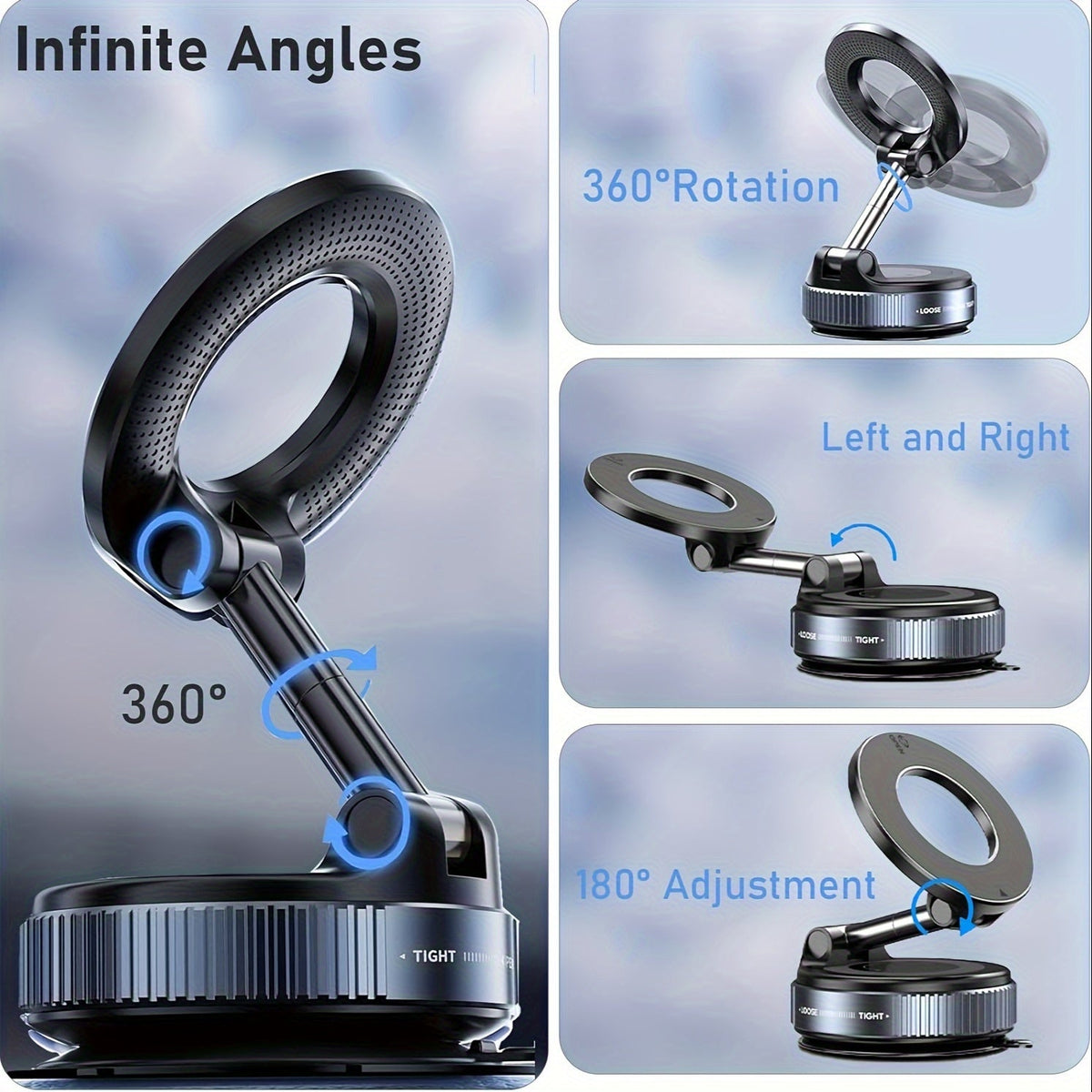 Magnetic Phone Mount 360° Rotation, Foldable Portable Phone Holder for Car Dashboard, Gym, Mirror & Smooth Surfaces, Universal Fit for All Smartphones