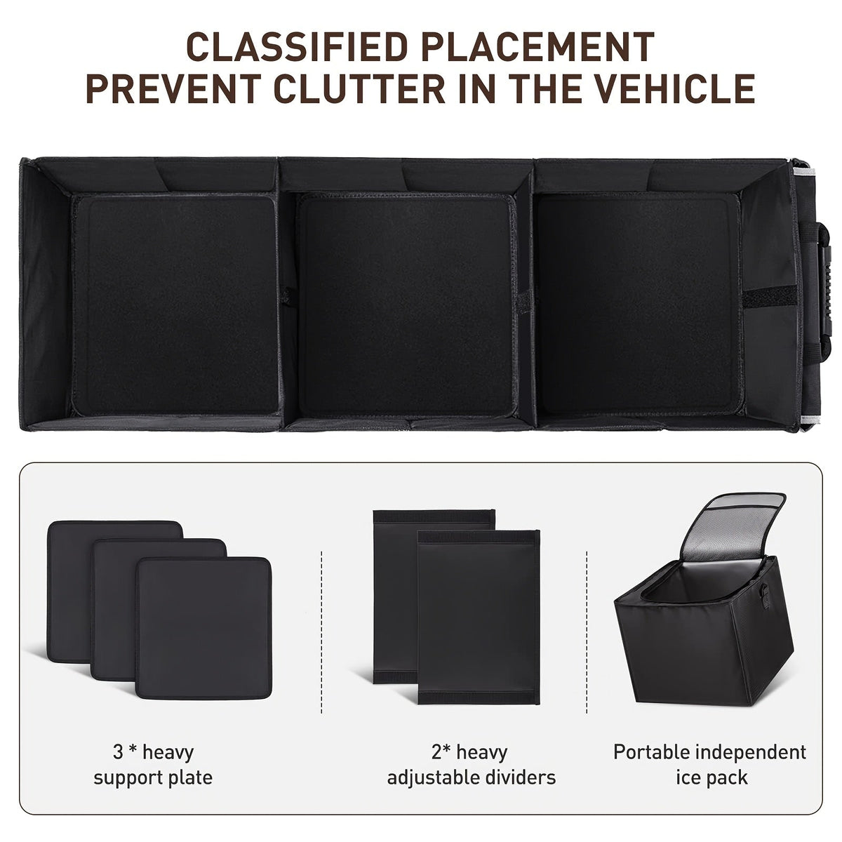 Insulated Car Trunk Organizer with Cooler Bag – Heavy-Duty Foldable 3-Compartment Storage with Lid, Leakproof Lining & Adjustable Dividers for Car Truck SUV