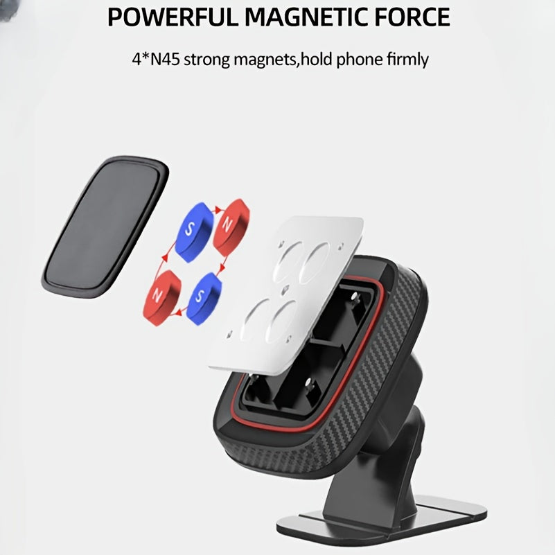 VUXS Magnetic Phone Holder Dashboard – Rotatable Strong Magnet Mount for iPhone & Samsung, 4 Metal Plates & 4 Reinforced Magnets