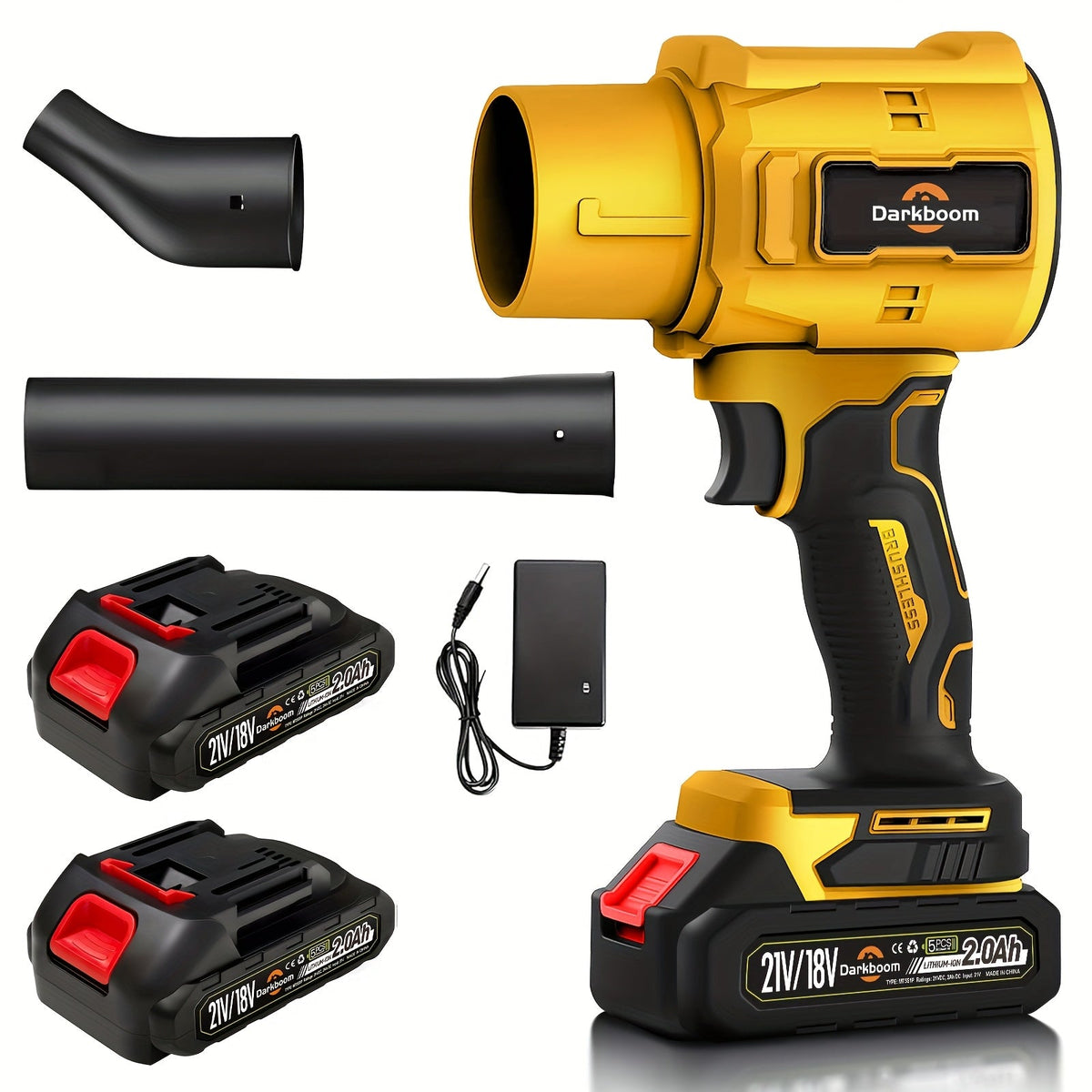 Cordless Handheld Leaf Blower 45000RPM Turbo – 2 Batteries & Charger Included, Air Duster & Car Dryer Blower for Small Spaces, Dual Air Duct Attachments
