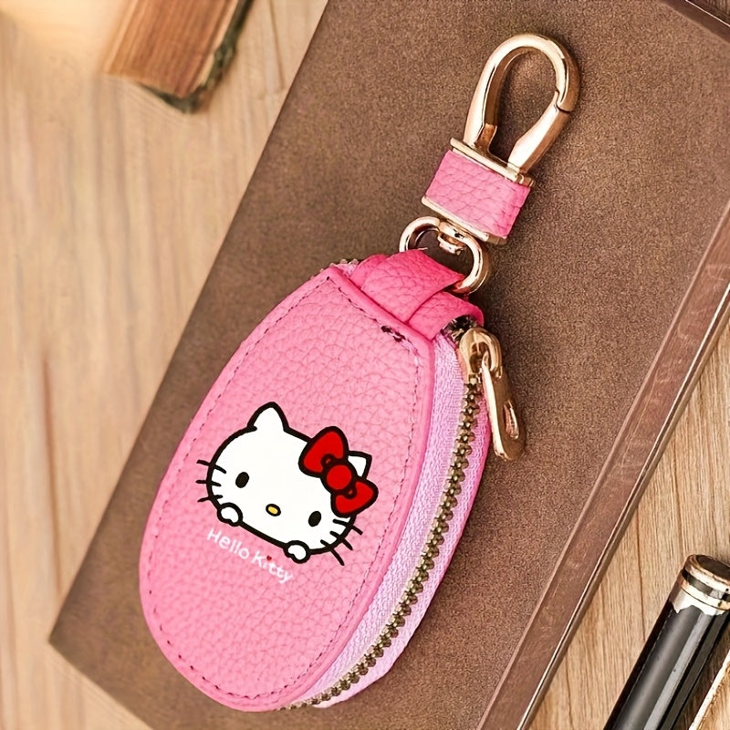 Cute Key Holder Bag with Zipper – Compact Car Key Storage Organizer Keychain Pouch for Home & Car, Pink Burgundy Brown Black