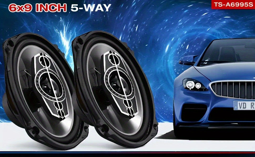 6x9 Car Speakers 5-Way Coaxial Full Range, 600W Stereo Car Door Speakers with Stainless Steel Frame, Universal Vehicle Audio System Upgrade for Cars Trucks, 2-Pack Modern Car Stereo Speakers