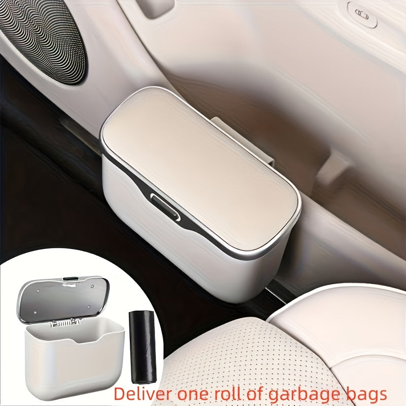 Car Trash Can with Lid – Ultra-Fiber Leather & ABS, Dry & Wet Waste, Auto-Sorting, Includes Garbage Bags | Fits 99% of Car Models, Black