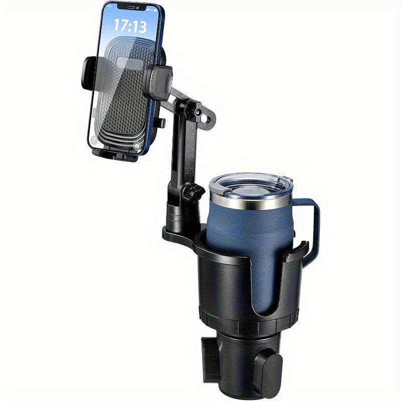 2-in-1 Cup Holder Phone Mount & Expander – Adjustable 12"-14" Neck, 360° Rotation, Weighted Stable Base for iPhone Samsung & All Smartphones, Universal Car Fit