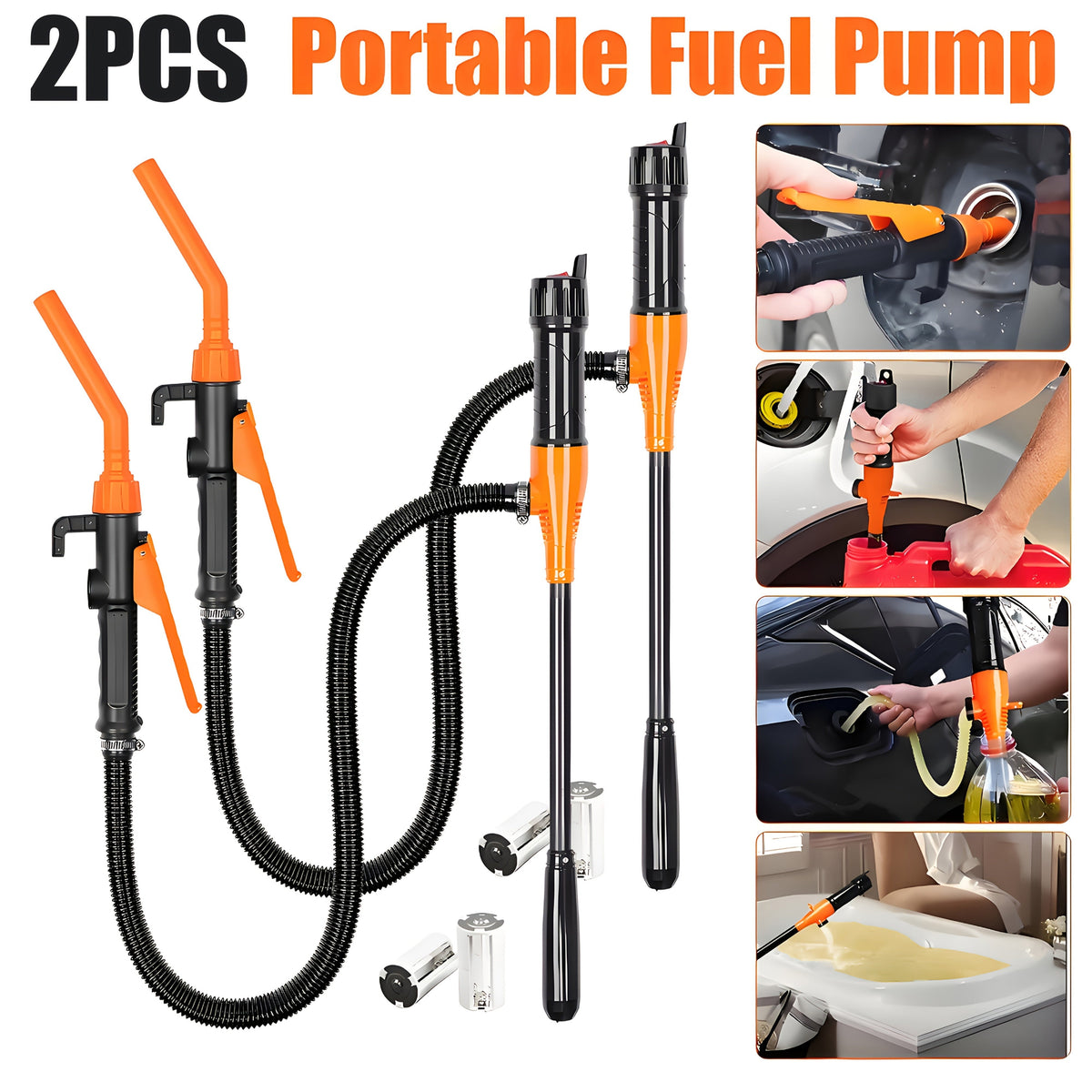 Electric Siphon Fuel Transfer Pump 2.6 GPM, Battery Operated Portable Gas Diesel Oil Extractor, 3V 7W 12000 RPM, 35.6" Hose, 1" Suction Tube — 2pcs