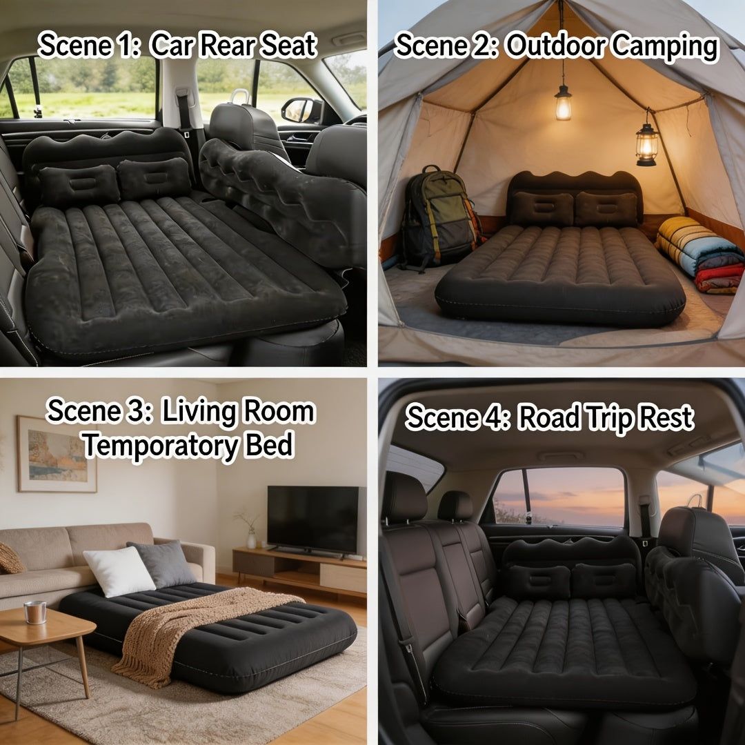 Car Inflatable Mattress SUV Back Seat Air Bed with Electric Pump 2 Pillows 2 Support Piers Storage Bag PVC Flocking Fits Truck RV 5 Colors